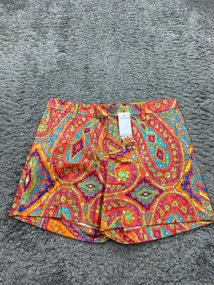 Lauren Ralph Lauren Shorts Women 8 Orange Paisley High Rise Boho Chino NWT - Image 1 of 4