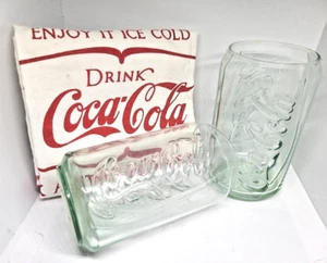 2 Coke-Cola 12 Unzen Gläser & Baumwolle Geschirrtuch von der Leinenpresse & der Coca-Cola - Bild 1 von 10