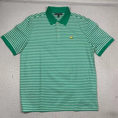 Masters Collection Polo Shirt Mens Large Green Striped Short Sleeve Pima Cotton - Image 1 of 4