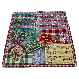 Christmas Placemats Set of 4 Tapestry Seasons Greeting Poinsettia Sheet Music - Picture 1 of 11