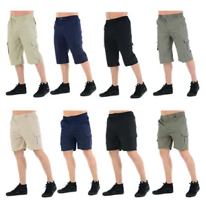 MENS PLAIN SHORTS CARGO COMBAT CASUAL SUMMER BEACH POLY COTTON POCKETS 3/4 PANTS - Picture 1 of 72