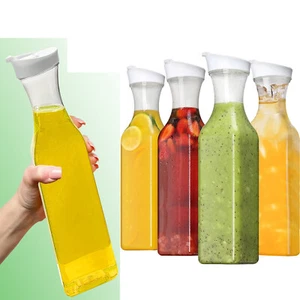 Plastic 4 Pack Large 50 Oz Water Carafe w/ Top Lid, Square Base Juice Containers - Picture 1 of 1