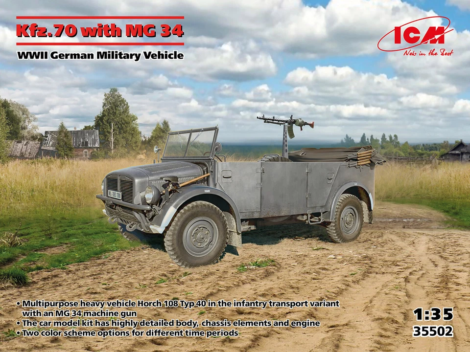Kfz.70 With MG 34, WWII German Military Vehicle 1:35 Plastic Model Kit ICM - Immagine 1 di 1
