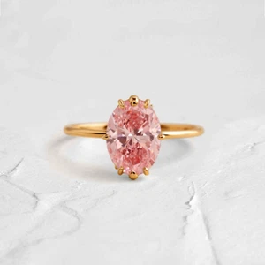 Diamond Ring 18K Yellow Gold IGI Lab Grown Fancy Vivid Pink Oval Cut 2.15 Carat - Picture 1 of 9