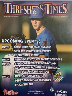 Andrew Painter May 2022 Clearwater Threshers Phillies Minor League MiLB Program - Image 1 of 4