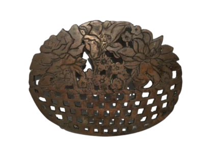 Placa de pared o remache de cobre vintage - patrón de cesta floral - diseño holandés antiguo  Foto 1 de 4