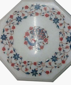 12" Marble Inlaid semi precious stones side corner table handicraft work - Picture 1 of 3