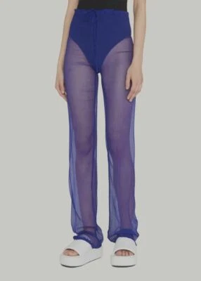 $585 Dries Van Noten женщин синий чистый шнурок шелковые брюки размер 40 FR/US 8 - Изображение 1 из 4