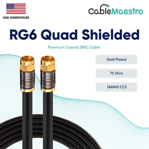 18Awg Rg6 Quad Shielded Cl2 Coaxial Coax Satellite Cable Extension Tv Antenna