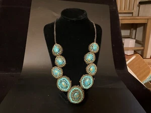 Southwestern Turquoise Cluster Spiderweb Statement Necklace Macrame - Picture 1 of 4