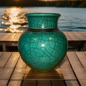 Vintage Robbrecht Troost Hand Thrown Turquoise Blue Glazed Raku Pottery Vase - Picture 1 of 6