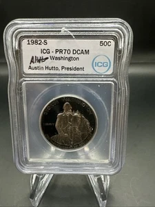1982-S WASHINGTON SILVER PROOF HALF DOLLAR ICG PR70DCAM HUTTO SIGNED - Picture 1 of 4