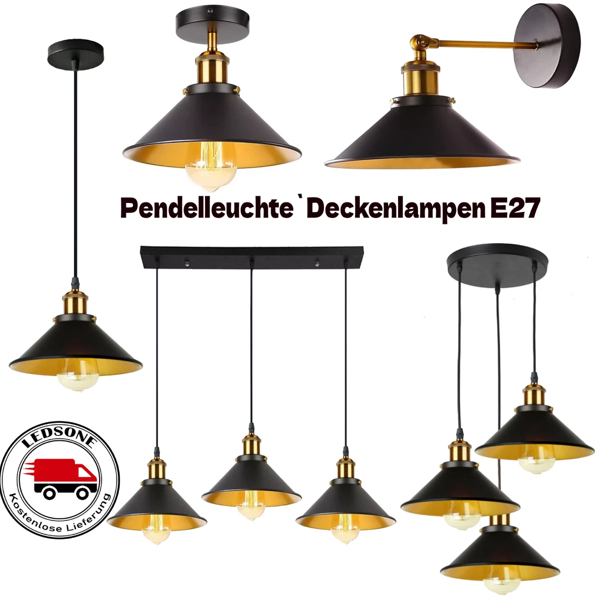 Homemania Pendelleuchte Este - Kronleuchter In Gold/Schwarz, 2x E27, 115 Cm Lang