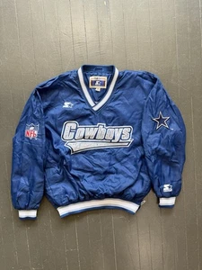 VINTAGE Dallas Cowboys Jacket Mens Sz M Blue Starter Windbreaker Pullover 90s - Picture 1 of 9