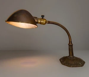 Vintage  Art Deco Brass Industrial Gooseneck Desk Lamp - Steampunk - Picture 1 of 13