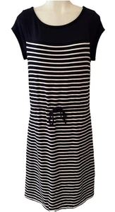 Abito T By Talbots TG M blu navy bianco a righe manica corta coulisse vita tasche - Foto 1 di 14
