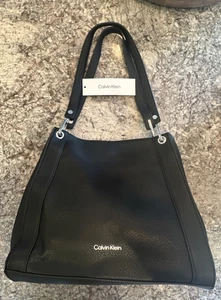 Calvin Klein Reyna Triple Compartment Small Tote Garnet H1JADDY2 Black/Silver - Picture 1 of 10