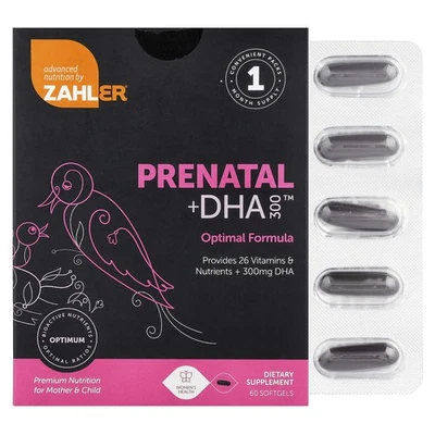 Zahler Prenatal DHA 300 60 cápsulas blandas sin gluten, calidad GMP asegurada, kosher, Foto 1 de 3