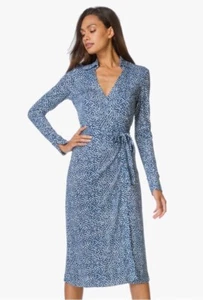 Diane Von Furstenberg DVF Cybil 100% Silk Jersey Wrap Dress Beads Peacock US 6 - Picture 1 of 19