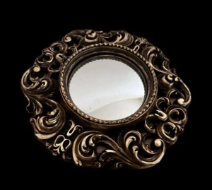 Vintage Wandspiegel mit gewölbtem Glas und mit goldenen Holzrahmen D 27 cm - Bild 1 von 10