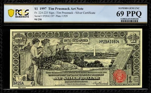 1896 1997 Fr.224-225 $1 Silver Certificate Tim Prusmack Money Art PCGS 69 PPQ - Picture 1 of 2