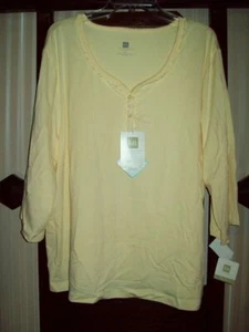 NWT KAREN NEUBURGER KN COOL 3/4 SLV TOP PIMA COTTON BLEND 61107 YELLOW 2X - Picture 1 of 4