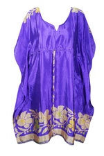 Blue Floral Mid Calf Kaftan Dress Kimono Sleeves Resort Beach Cover Up Dress 3XL