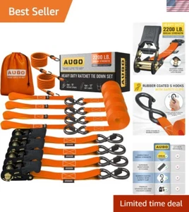 Heavy Duty Ratchet Straps 4 Pack - 15 Ft - 2200 LB Break Strength & Safety Hooks - Picture 1 of 9