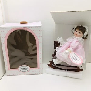 Emerald Collection Porcelain Doll & Wooden Rocking Horse Pink Dress W/ box - Picture 1 of 14