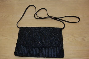 LA REGALE SMALL BLACK BEADED EVENING SHOULDER BAG- EUC - Picture 1 of 7