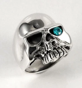 BLUE TOPAZ SKULL 925 STERLING SILVER MEN'S RING KEITH RICHARDS ROLLING STONES - Picture 1 of 5