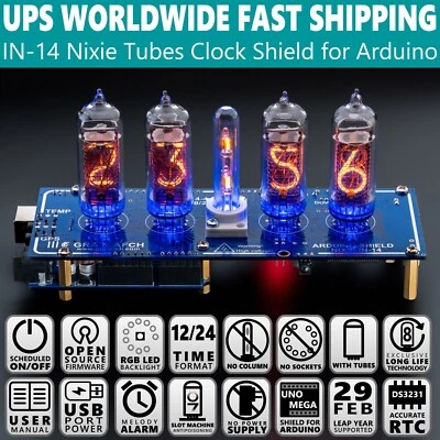 Nixie Tubes Clock IN-14 Arduino Shield NCS314-4 [Without Column, Arduino, Power] - Image 1 of 4
