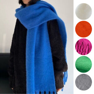 Unisex Long Fluffy Scarves Thickened Warm Muffler Classic Tassel Solid Color O