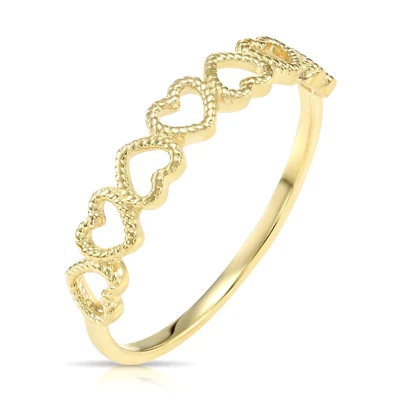 14K Real Solid Yellow Gold Dainty Heart Link Minimalist Promise Band Ring - Image 1 of 4