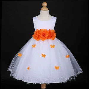 White/Orange Party Recital Wedding Flower Girl Dress 6M 12M 18M 2 3/4 5/6 7/8 10 - Picture 1 of 2