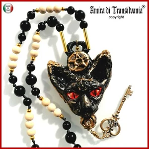 gioielli di lusso collana gatto sphynx pietre perle pendente pentagramma strega - Foto 1 di 24