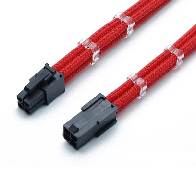 4 Pin 45cm Red ATX CPU Motherboard Sleeved Extension + 2 Cable Combs Shakmods - Image 1 of 2