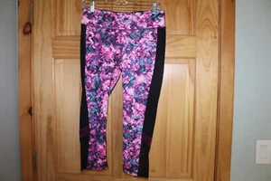Ideology Pink Abstract Print Mesh Hem Activewear Cropped Leggings - M EUC - Picture 1 of 3