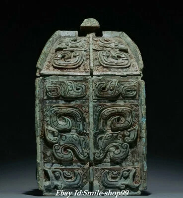 Recipiente para beber con tapa facial de bestia palacio dinastía artículos de bronce antiguos de China de 8"   Foto 1 de 4