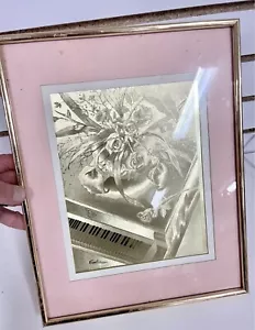 Vintage MCM Gold Manifestations Optical Illusionary Art Piano Flowers Picture BL - Picture 1 of 4