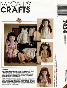  Muñeca McCall's Emma y patrón de ropa 7434 18" de alto SIN CORTAR - Imagen 1 de 2