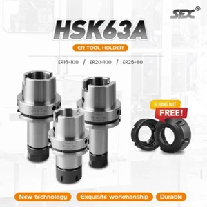 SFX 1Pc HSK63A ER25 80mm Tool Holder with Sliding Nut HSK63A Collet Chuck - Picture 1 of 8