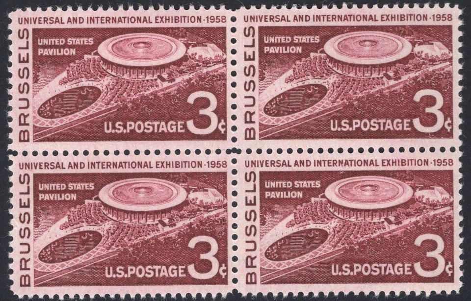 US #1104 3¢ Brussels International Exhibition Pavilion Block of Four 1958 MNH - Image 1 of 1