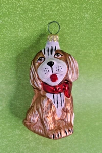 CHRISTMAS ORNAMENT LAUSCHA GLAS German Kreb Hand Blown Glass Dog Figure - Picture 1 of 4