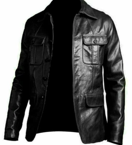 Echtleder schwarz Herren Vintage Stil Mode Blazer Militärstil Mantel - Bild 1 von 6