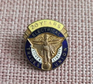 ELECTRICAL TRADES UNION 20 YEARS VINTAGE ENAMEL BUTTERFLY BADGE - Foto 1 di 2