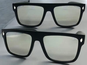 Mens Classic Vintage Retro Style SUNGLASSES Large Square Black Frame Chrome Lens - Picture 1 of 7