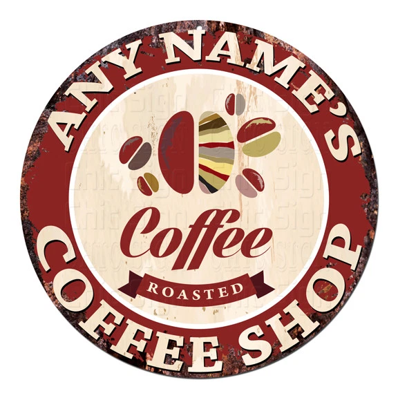CP-0090 ANY NAME'S COFFEE SHOP Custom Personalized Chic Tin Sign Decor Gift Idea - Image 1 of 1