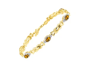 RYLOS CITRINE & DIAMOND TENNIS BRACELET YELLOW GOLD PLATED SILVER 7-8" - Picture 1 of 6