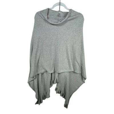 Woolworths Elegant Gray Knit Poncho Ruffle Trim Versatile Wrap Shawl Lagenlook - Image 1 of 4